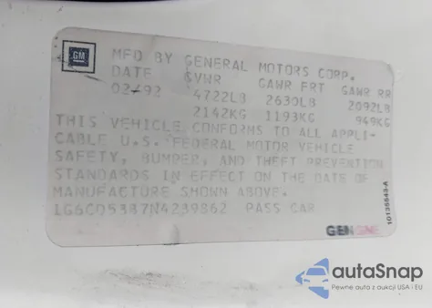 1992 Cadillac Deville from USA, damaged, VIN 1G6CD53B7N4289862